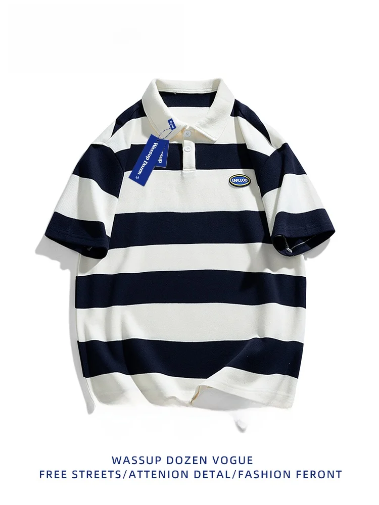 

Wassup Dozen Men's Casual Stripe irt ort Sve Turn-down Collar T-irt Teenage American Sle f Sve Summer C...