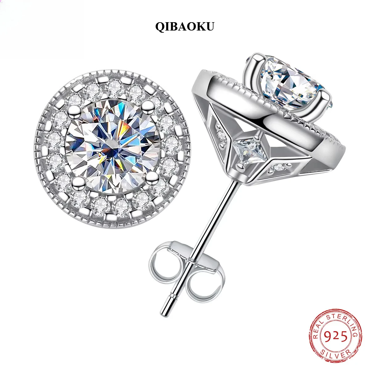 QIBAOKU 2.4cttw D Color Moissanite Diamond Vintage Stud Earrings For Women 18K Gold Plated S925 Sterling Silver Earrings 2026