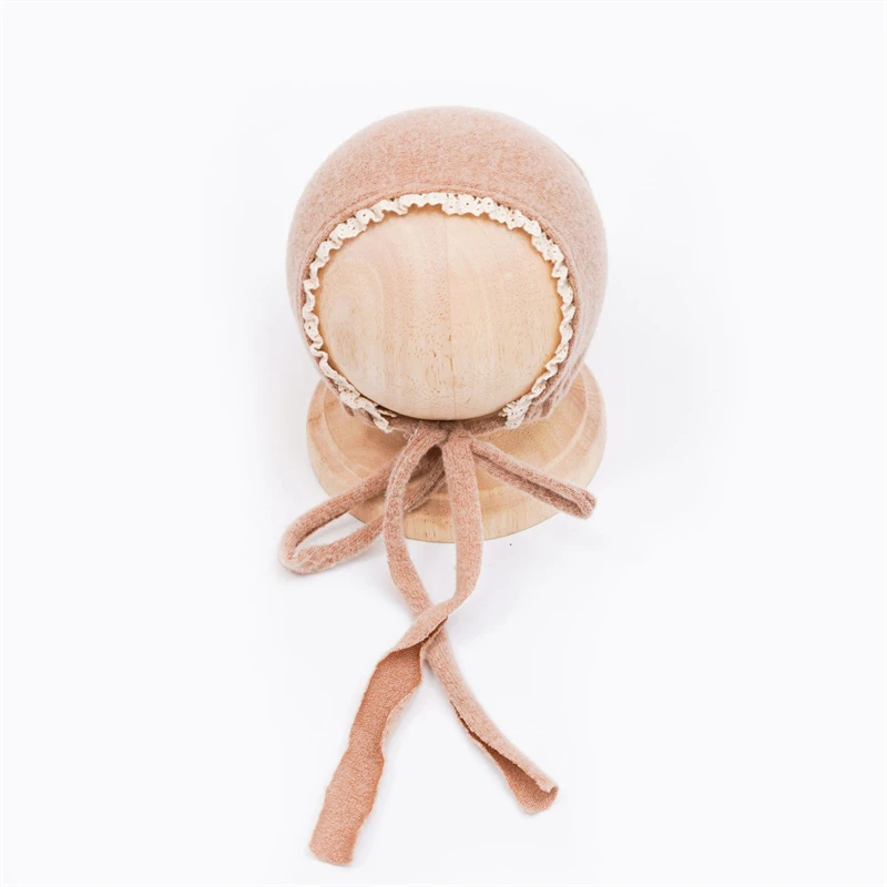 Newborn Baby Hat Lacy Infant Girls Lace up Cap Photography Headwear Stretch Bebe Photo Shoot Hat Bonnet Solid Soft Cap