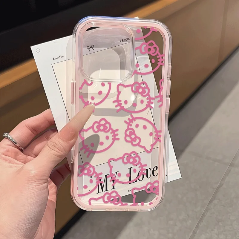 HelloKitty Candy Color Frame Clear Phone Case For iPhone 17 16 15 11 14 13 12 Pro Max 16 14 Plus 17 Air Shockproof Bumper Cover