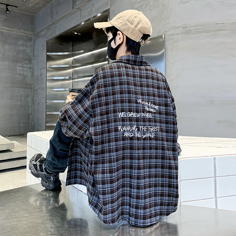 Korean Children Clothing 2026 Spring Plaid Button-Down Shirt for Boy Tops Long Sleeve Blouse Kids Pocket Shirt Autumn Clothes