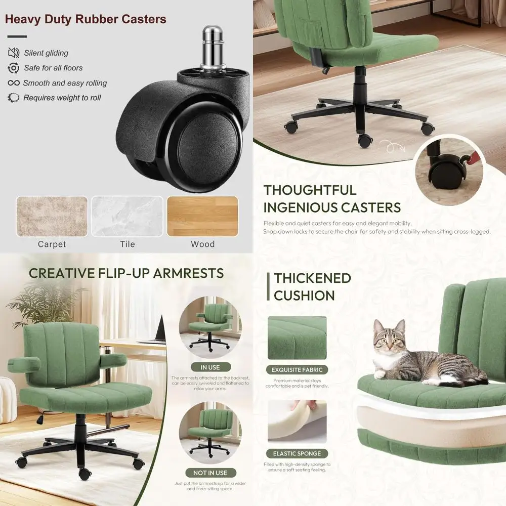 

Зеленое эргономичное офисное кресло с регулируемой поясничной опорой и подлокотниками для комфортной работы