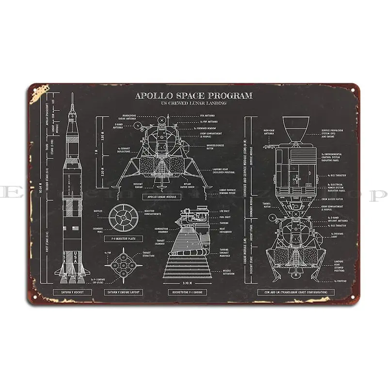 Apollo Program 1961 1975 Blackboard Metal Plaque Poster Rusty Designing Wall Pub Home Printing Tin Sign Poster