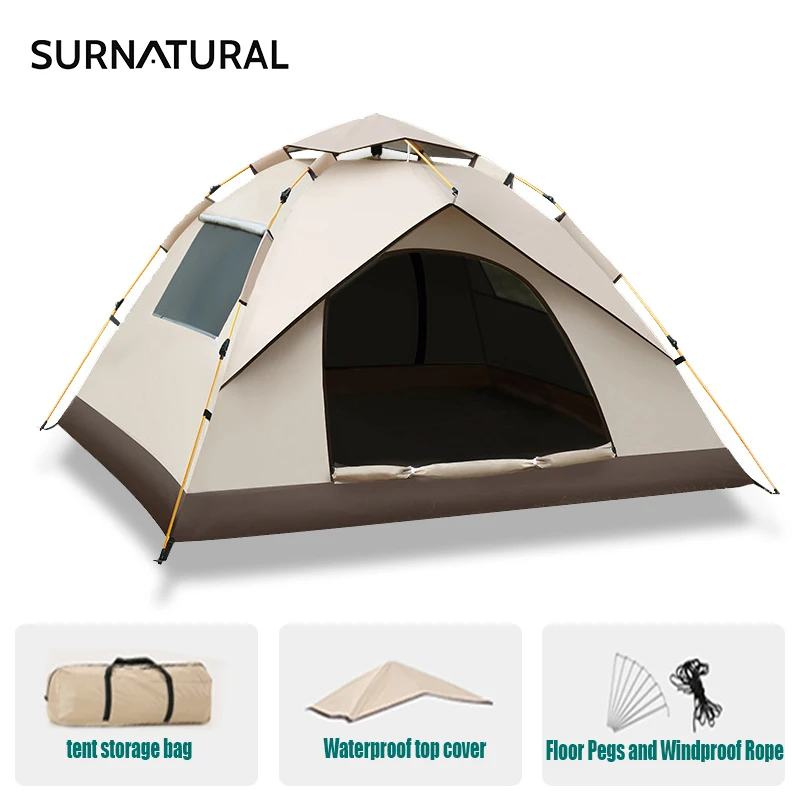 Outdoor Camping Tent 2-4 People Backpacking Camping Supplies 4 Seasons Waterproof One-touch Tent for Travel Hiking Fishing Tent