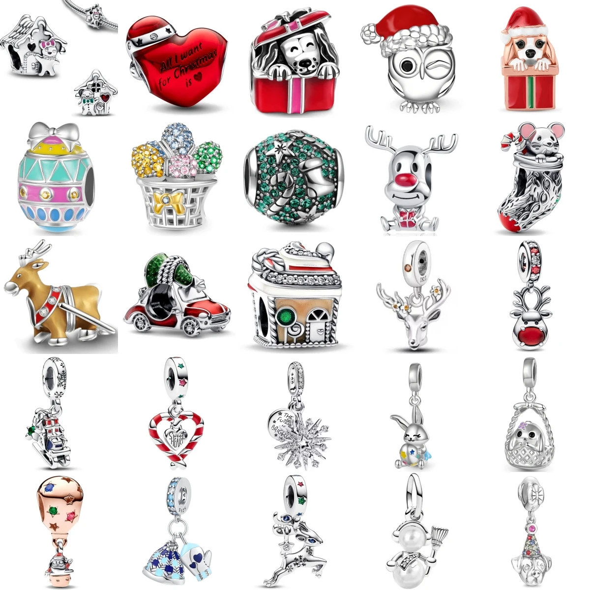 2025 New Fit Original 925 Sterling Silver Santa Claus Elk Snowman Charms Pendants For Christmas Jewelry Making Gift