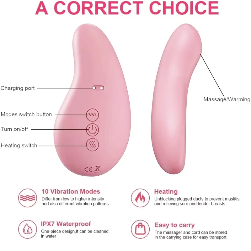 Warming Lactation Massager Soft Silicone Breast Massager for Breastfeeding Heat + Vibration for Clogged Ducts Improved