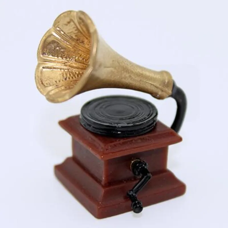 1:12 Retro Phonograph Miniature Dollhouse Accessories Artificial Figures Room Decor Statues Ornaments Kids Pretend Play Mini Toy