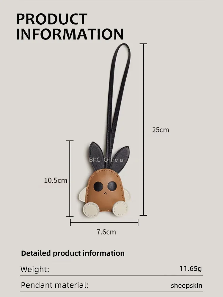 Genuine Sheepskin Rabbit Charm Handcrafted with Wax Thread & Saddle Stitch, Cute Radish Bunny Bag Charm Keychain for Women