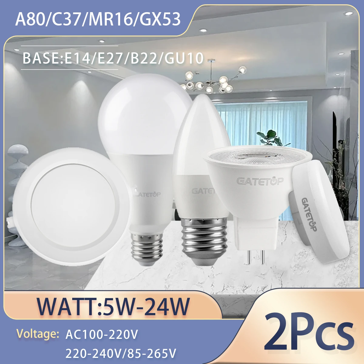 2PCS Led Spotlight GX53 MR16 AC100-240V Downlight Bulb E27 E14 Spot GU5.3 GU10 Lamp Lighting Indoor Home Decoration Bombillas