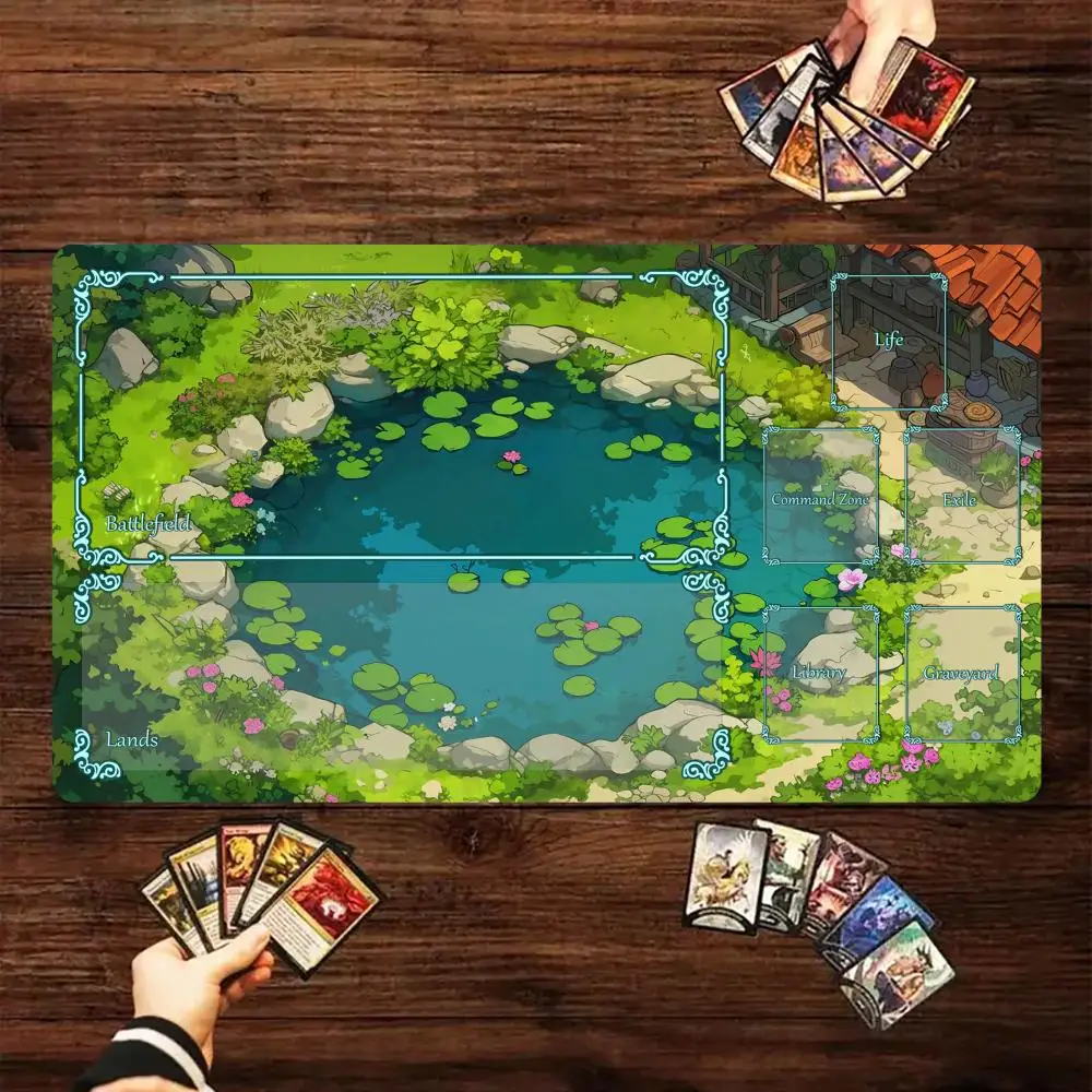 Backyard garden and lotus pond Magic Card Battle Mat MTG Playmat Anti-slip Base gathering gaming mats Board Game Mat for TCG