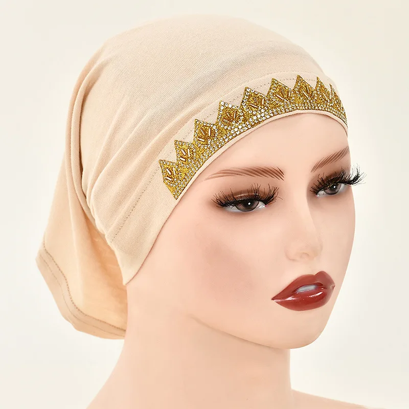 Lo más nuevo, gorro interior de hoja lisa con diamantes, gorro de tubo Hijab interior de algodón, gorros elásticos hiyabs instantáneos, gorro interior musulmán