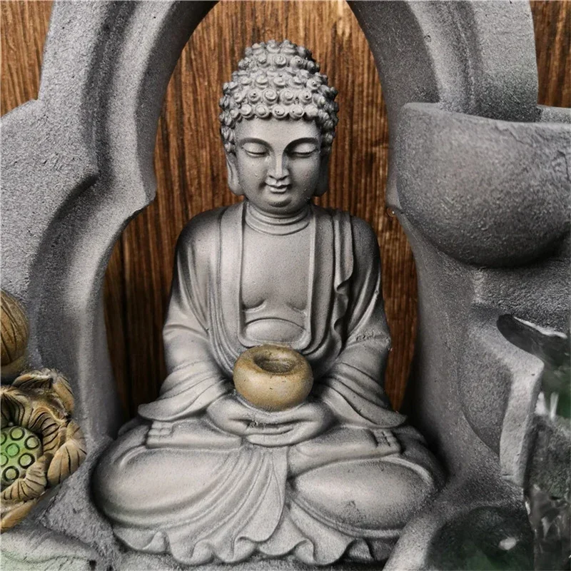 Indoor Air Humidifie Waterfall Fountain Office Tabletop Relaxation Fountain View with LED Light Lucky Feng Shui Buddha Statue view 5