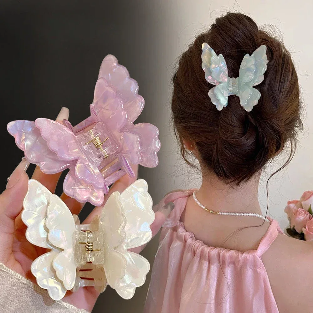 Korean Gradient Butterfly Hair Claw Retro  Acetate Crab Hair Clips Girls Sweet  Princess Hair Shark Clips Hair Accessories