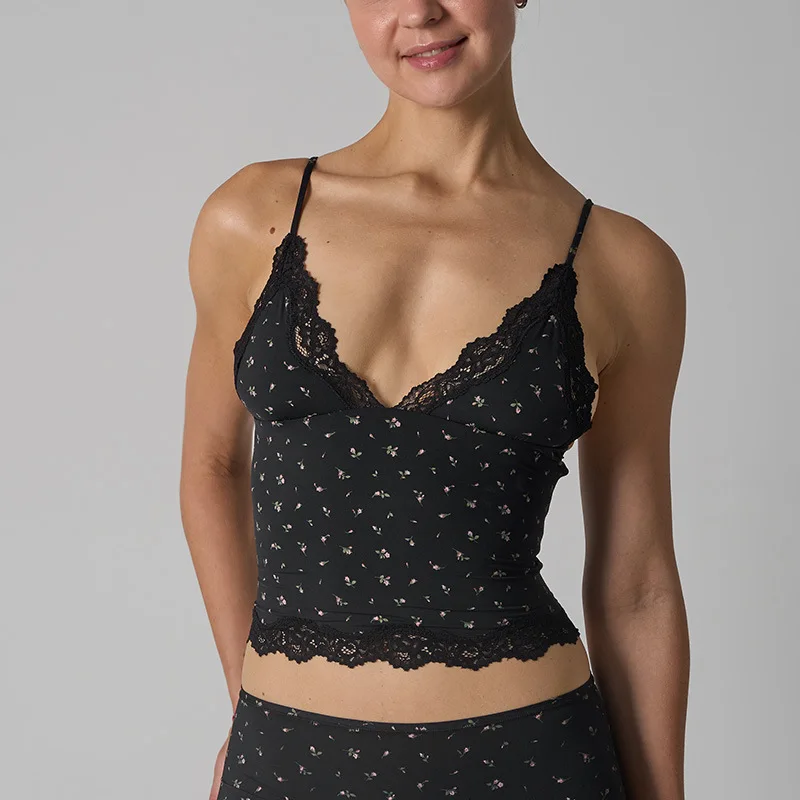 

Ultra-Stretch Lace Trim Cami Top – Sleeveless, Adjustable Deep V Straps, Barely-There & Skin-Friendly