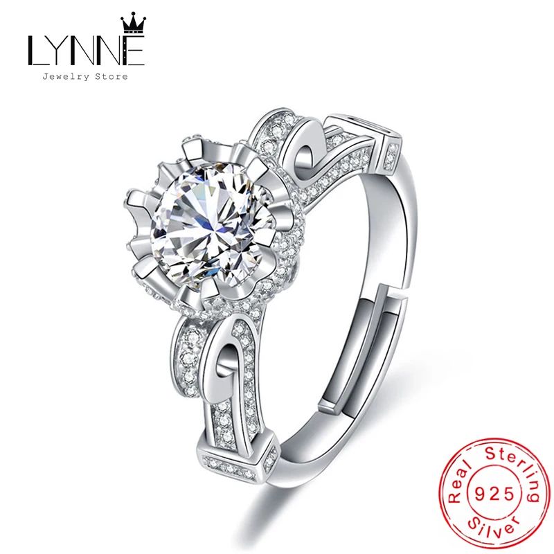 Kobiety Fine Jewelry okrągłe AAA cyrkonia kwiaty regulowane pierścionki 925 srebro moda Rhinestone obrączka na palec
