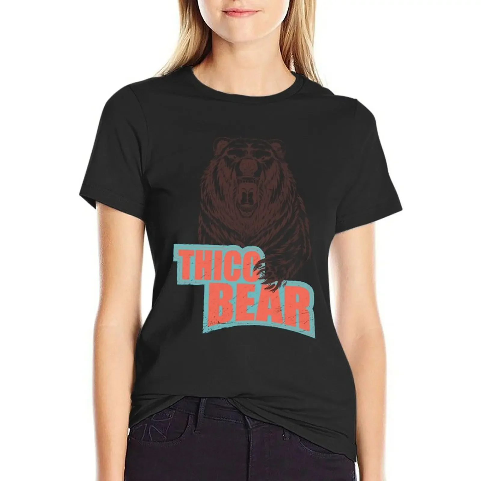 

THICC Bear - Orange/Teal T-Shirt summer tops quick drying sports fans funnys t-shirt dress for Women plus size sexy