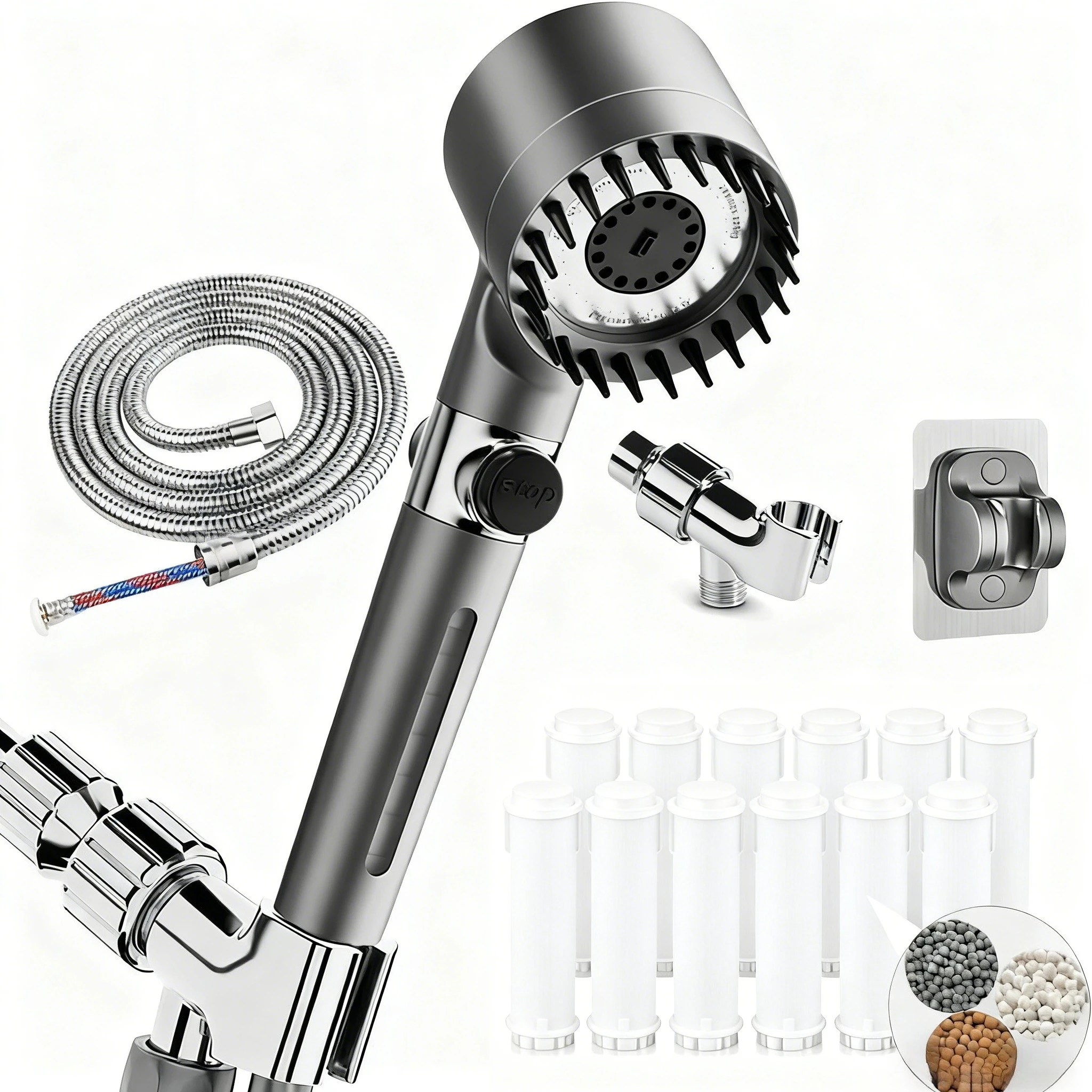 2026 ion drops high pressure filtered showerhea multifunctional  handheld shower head for hard wate with filter