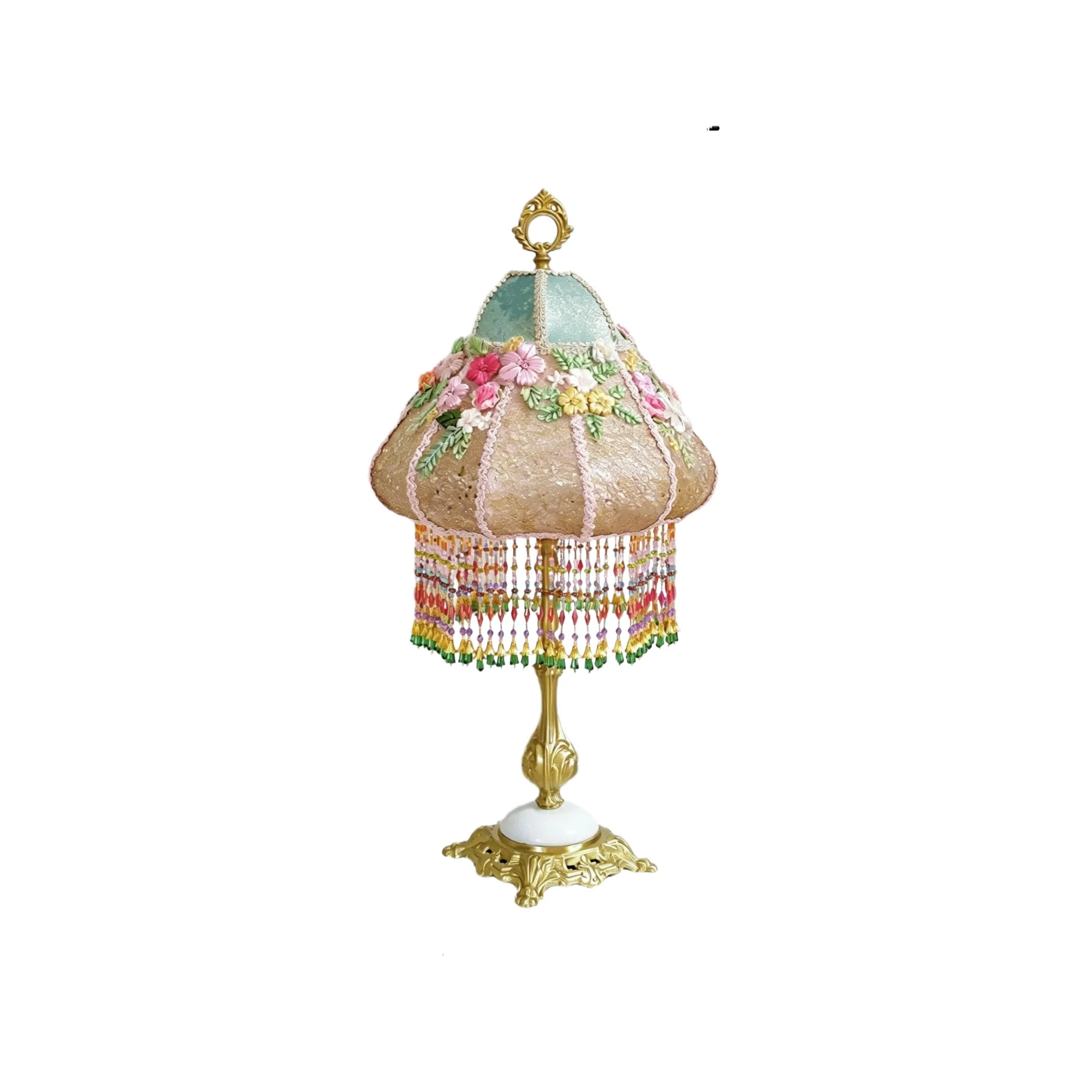 [Flowers Into Dreams] French Retro Fabric Decorative Desk Lamp Chandelier Bedroom Bedside Ambient Light Cover