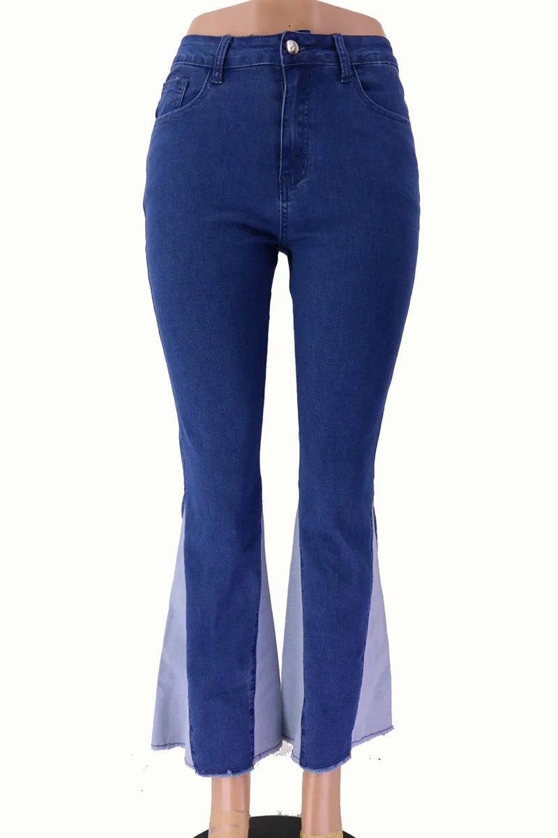 Frauen Flare Jeans Freizeit hose getäfelte Kollision quasten mittlere Taille passen weibliche hohe Qualität 90 y65