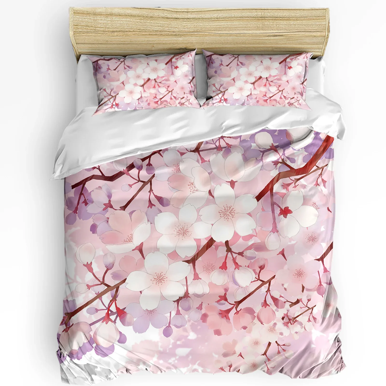 Romantic Flowers Sakura Pink Duvet Cover With Pillow Case Custom 3pcs Bedding Set Quilt Cover Double Bed Home Textile