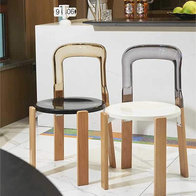 Transparent Dining Chair Home Design Solid Wood Backrest Leisure Chair Modern Simple Cafe Chair