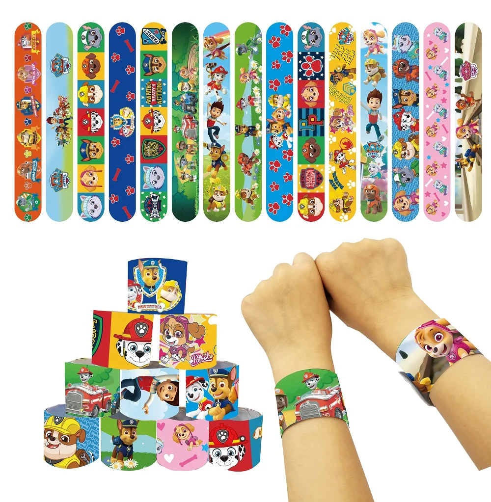 Bracelets à claquettes Paw Patrol pour enfants, faveurs de fête, cadeaux d'anniversaire, décorations de fête préChristophe, bande à pression pour filles et garçons, 15 pièces, 30 pièces