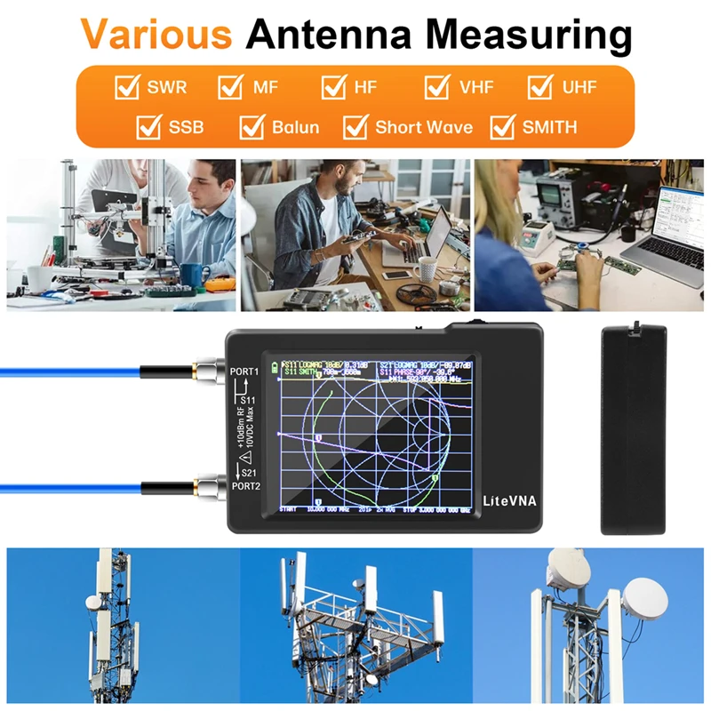 Litevna penganalisa antena portabel, Analyzer antena portabel 6Ghz VNA 2.8 inci LCDHF VHF UHF jaringan vektor UV pendek dengan baterai