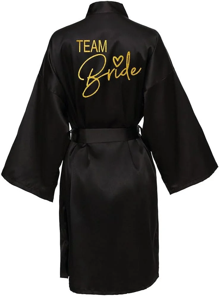 Women Silk Satin Robe Kimono Robe Bath Robe Sexy Bathrobe Femme Wedding Bride Bridesmaid Gold Letter