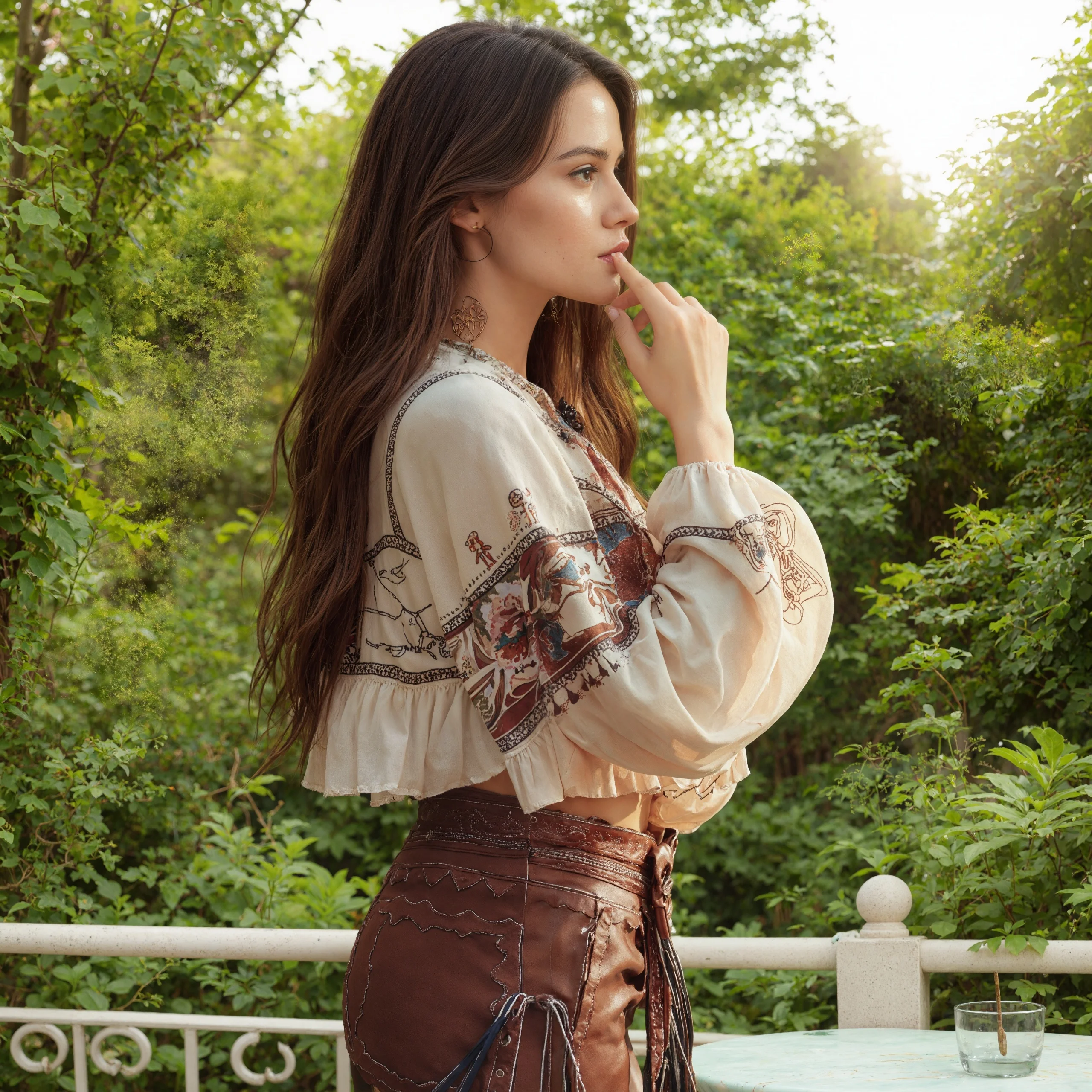 Chemisier bohème Chic pour femmes, imprimé ethnique, manches lanternes, ajouré, haut court pour l'été et l'automne, chemise décontractée à volants