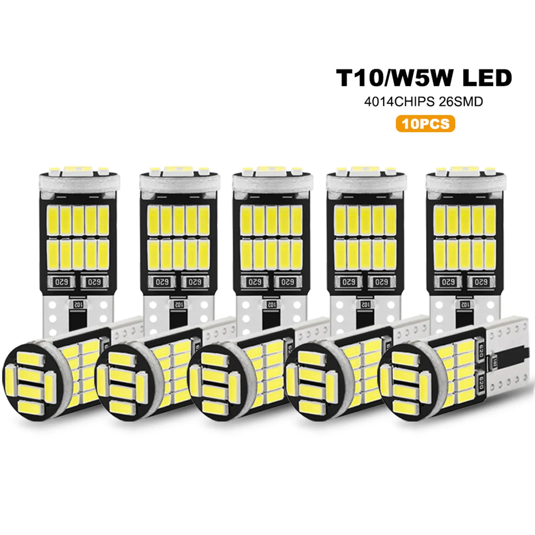 10Pcs lampu LED W5W T10 bohlam 4014 26SMD Interior mobil lampu atap kubah pelat nomor lampu sinyal kotak ekor bohlam 12V cahaya putih