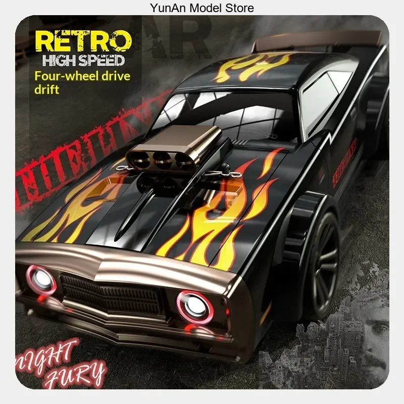 1/16 Scale 4wd Flat‑Running Rc Muscle Car, Retro Led Lighting High‑Speed 2.4ghz Electric Remote‑Control Off‑Road Drift Toy