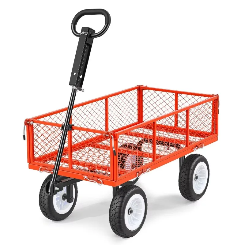 Heavy duty steel yard garden cart, outdoor gardening utility trolley with adjustable stools