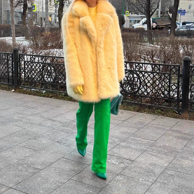 2025 Fall/Winter New Women's Solid Color Temperament Premium Lapel Fur Jacket Mid-Length Model