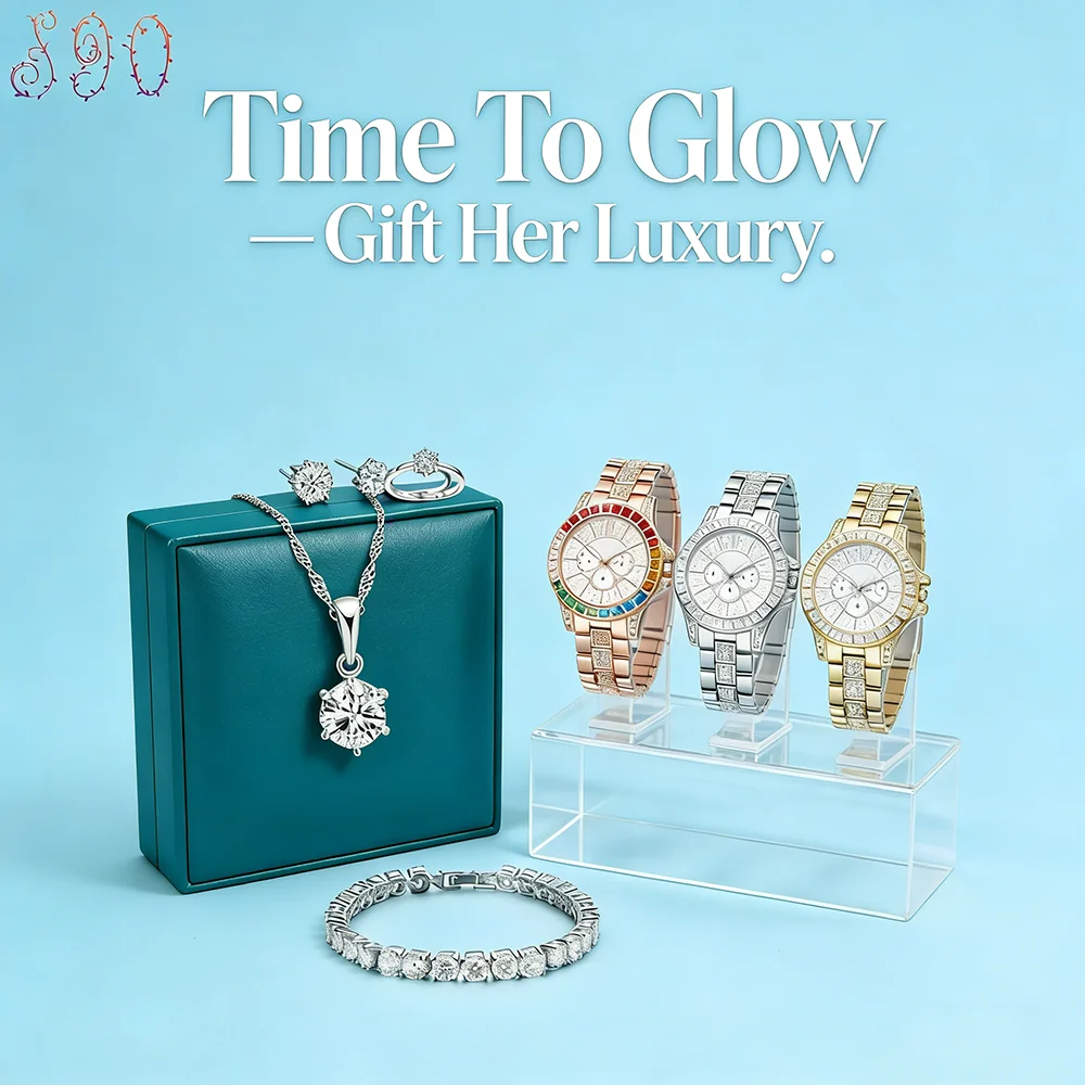 

925 Sterling Silver Luxury Iced Out Rainbow Bezel Chronograph Wristwatch Watch Jewelry Set CZ Diamond Bridal Wedding Gift