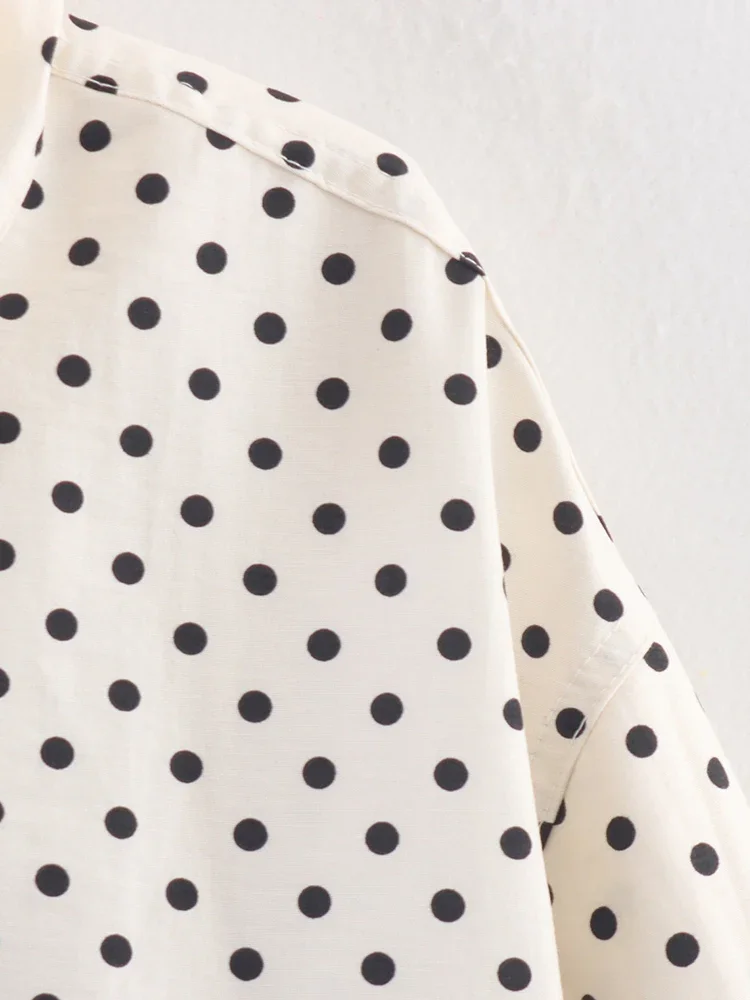 European and American style 2025 autumn new women's loose versatile polka dot long-sleeved jacket mid-waist shorts