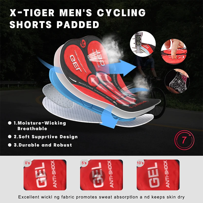 X-TIGER 2024 New Cycling Shorts Three Pocket Bike Shorts Mountain Road Cycling Men\'s Gel Pad Cycling Clothes