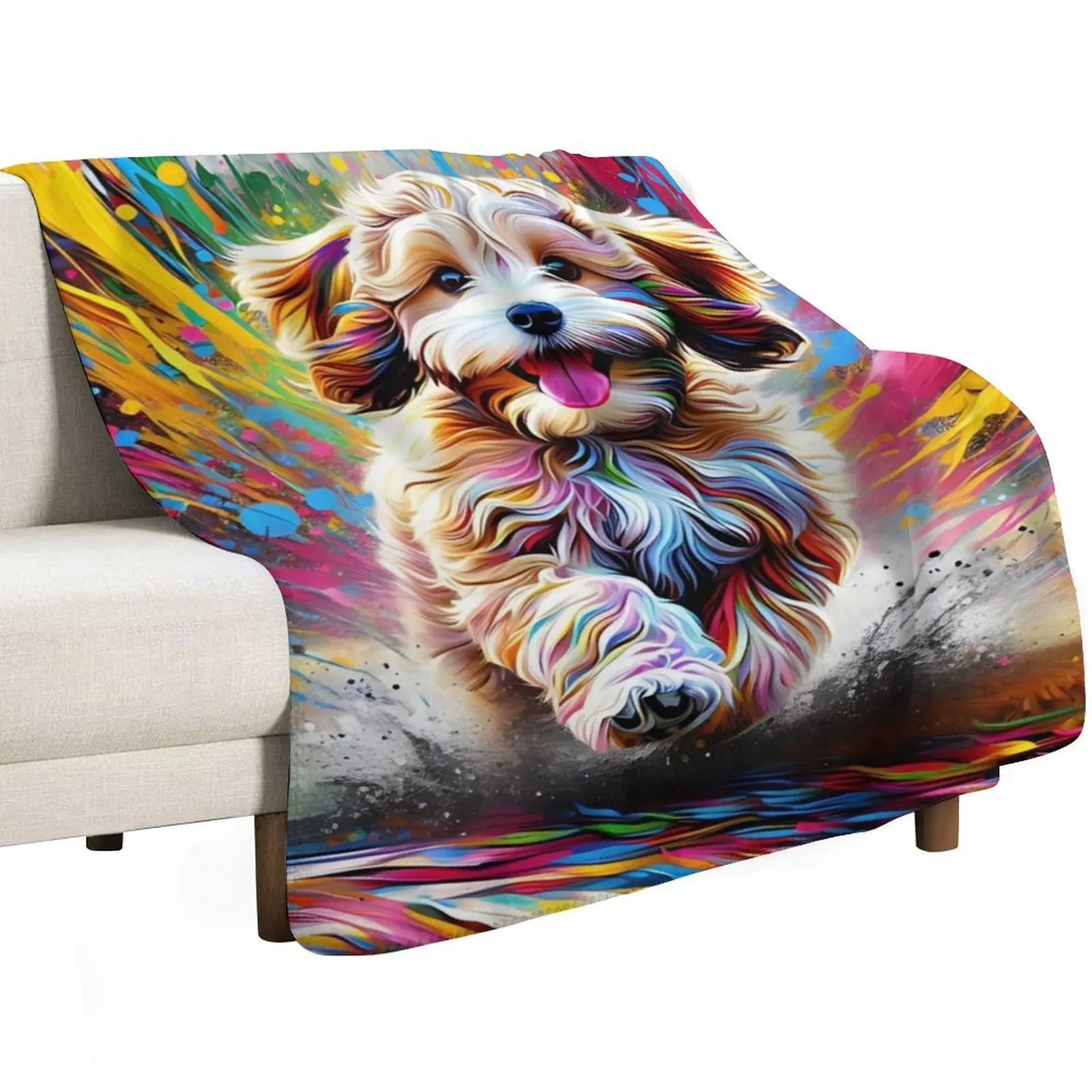 

Cavapoo Dog Portrait Acrylic Art Print Pet Portrait Gifts for Dog Lovers Throw Blanket Soft Plush Plaid Plush Cute Blankets