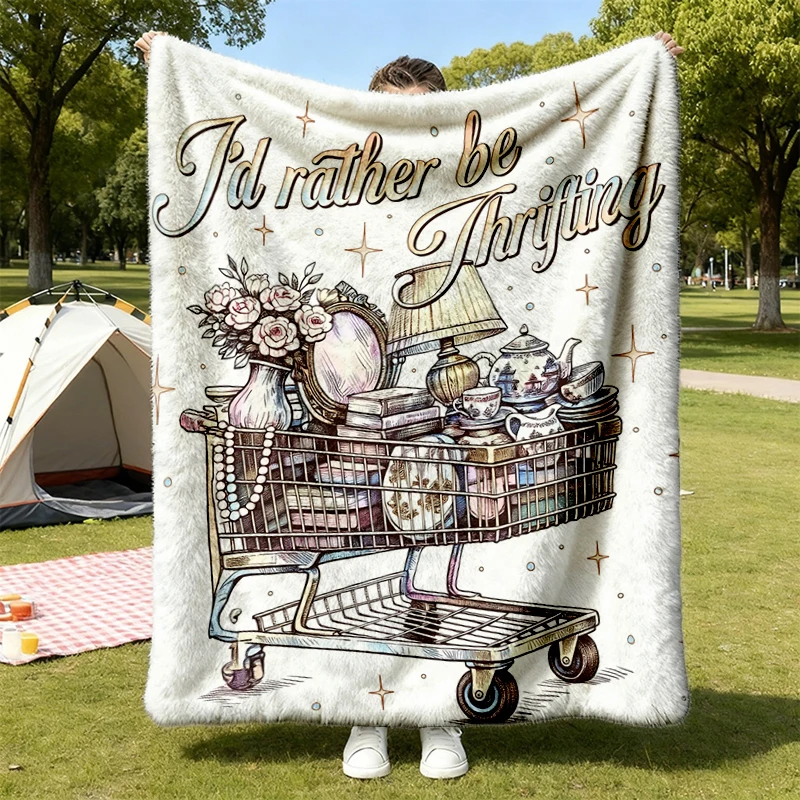 I'd Rather Be Thrifting  Flannel Blanket, Thrift Aesthetic Flannel Throw Cozy Blanket, Thrift Queen Warm