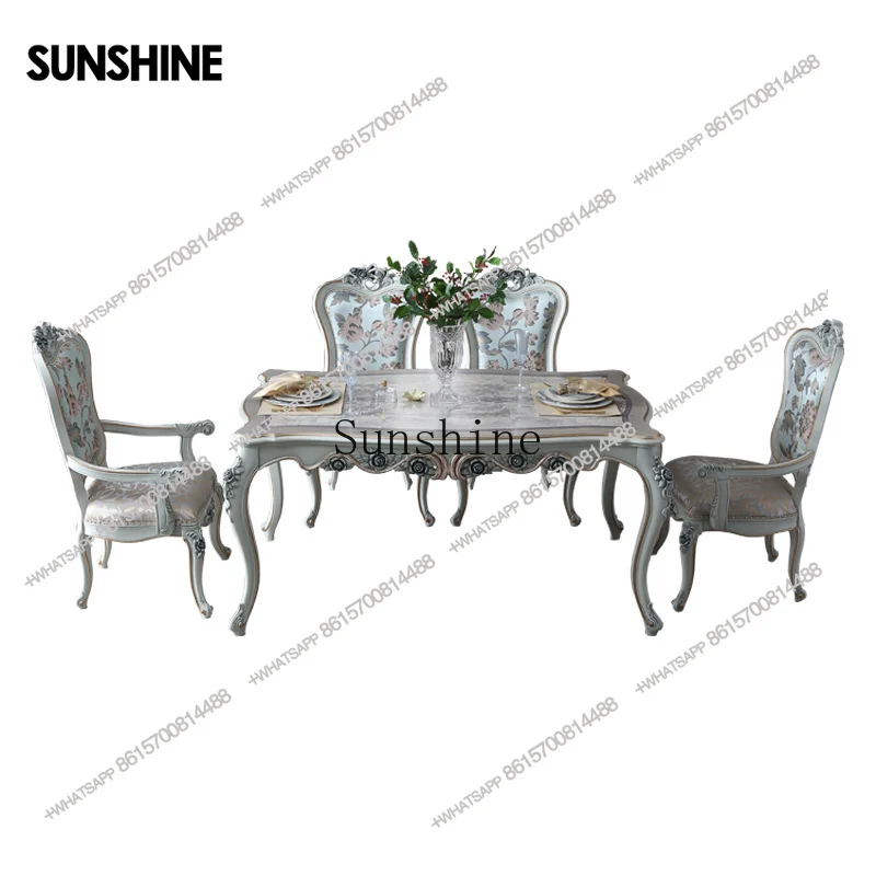 Palace French dining table and chairs combination carved European-style villa beech frameX