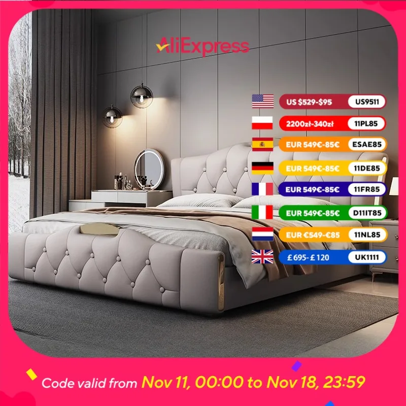 

Leather Simple Double Bed Sheets Storage Design Mattress Frame Double Bed Luxury Modern High Cama Twin Bedroom Furniture Set