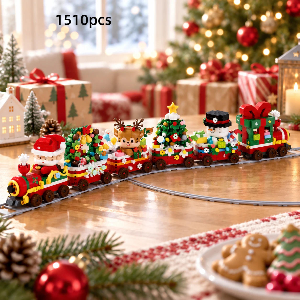 6Pc/1510Pcs Christmas Building Block Set, Christmas Building Block Assembly Set, Christmas Train Building Blocks, Christmas Wreath, Miniature Building Blocks, Display Decorations, Christmas Gifts for Adults