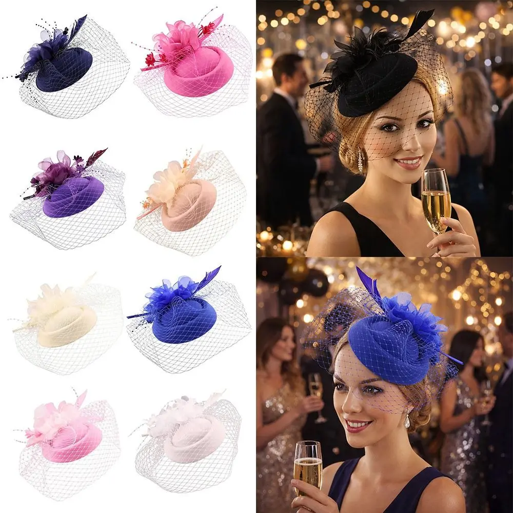 

Elegant Mesh Ribbons Vintage Hat Headband Flower Veil Fascinator Caps Large Floral Fascinator Wedding