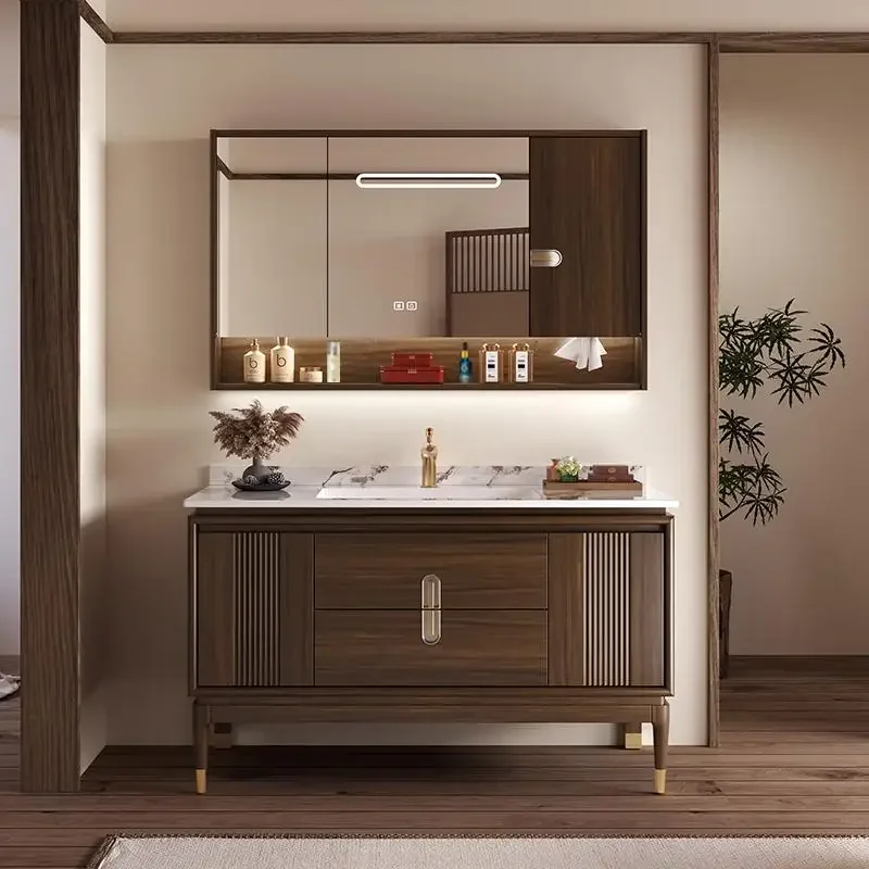 

Chinese Walnut Bathroom Cabinet Storage Smart Vertical Space Saver Bathroom Shelf Organizer Sink Mobiletto Bagno Furniture