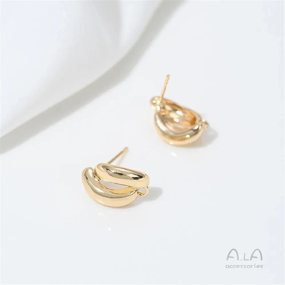14K Gold-plating Banana-shaped Double Arc Surface with Rings Silver Needle Earrings DIY Handmade Ear Jewelry Earrings Accessorie