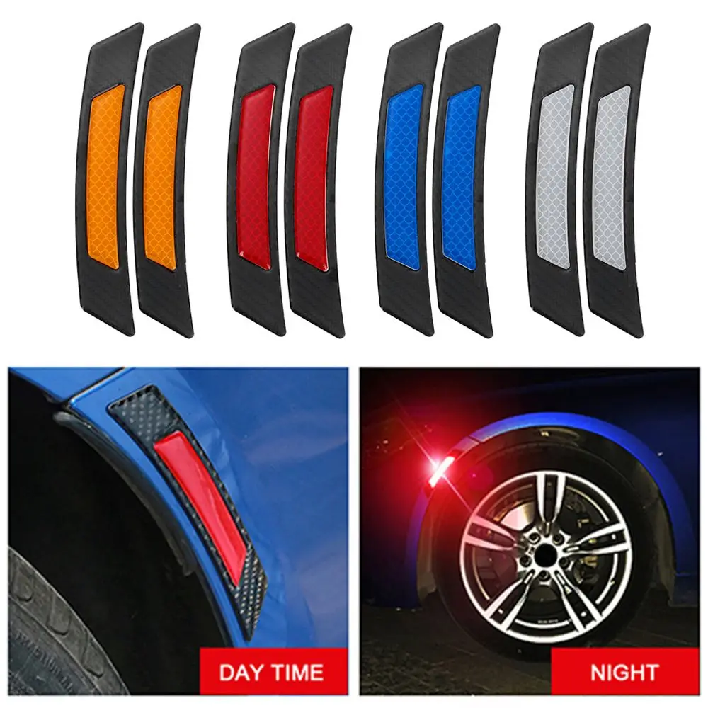 2Pcs Decoration Anti-collision  Protection Strip Edge Guard Car Reflective Sticker Carbon Fiber Wheel Eyebrow