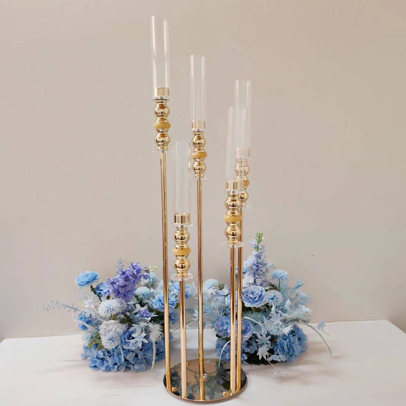 

5pcs/10pcs 6 Heads Metal Candlesticks Candelabra Candle Holders Stands Luxury Wedding Table Centerpieces Party Decoration