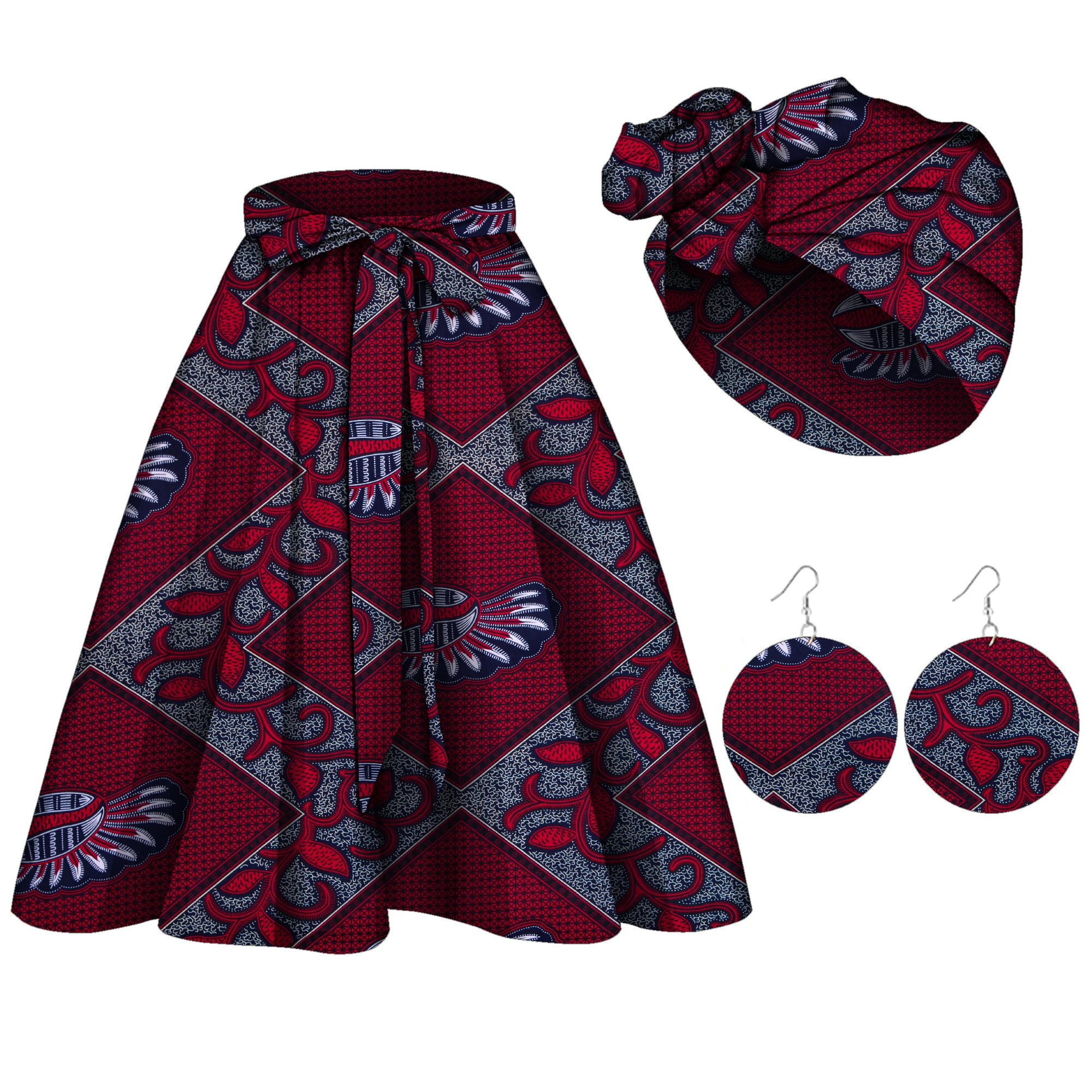 African Women\'s Skirt Headscarf Earrings Combination Fashionable and Versatile Women\'s Clothing WY10505