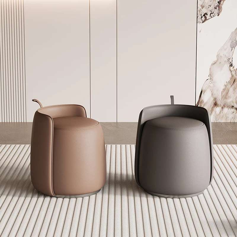 Bedroom leather makeup stool all solid wood dressing stool living room home shoe change  lowround
