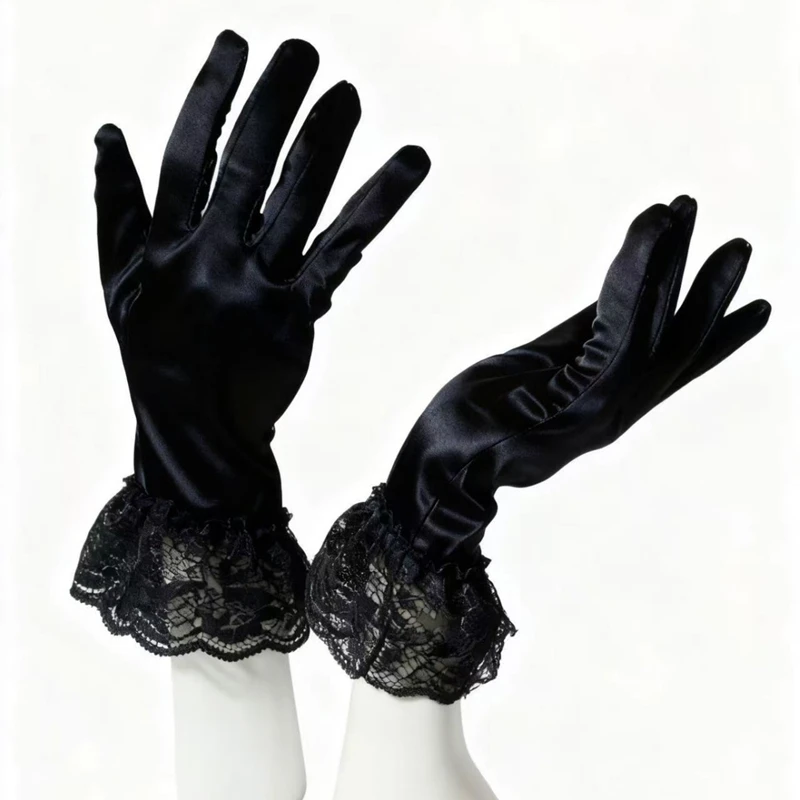 Elegant Satin Lace Ruffle Cuffs Gloves Short Bridal Wedding Etiquette Decoration Gloves Evening Party Gown Accessories
