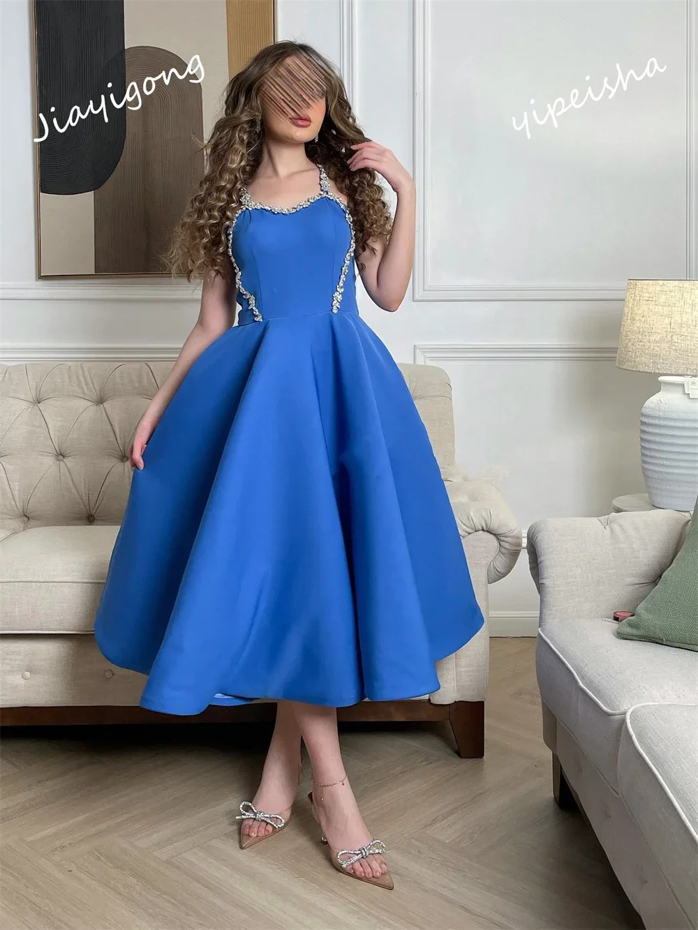 Yipeisha   Exquisite Sweetheart A-line Anke Length Es Rhinestone Satin Customized Saudi Arabia Prom Dress